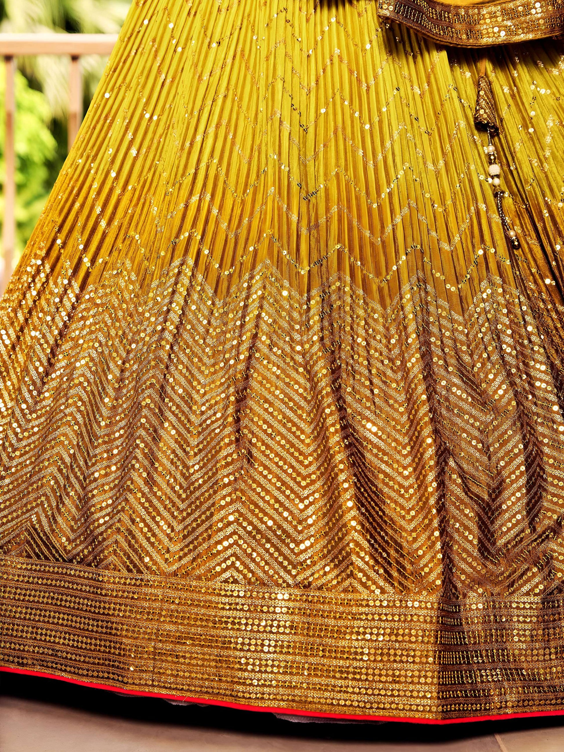 Incredible Yellow Sequins Chinon Haldi Wear Lehenga Choli With Dupatta