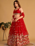 Lovely Red Sequins Georgette Engagement Wear Lehenga Choli