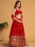 Lovely Red Sequins Georgette Engagement Wear Lehenga Choli
