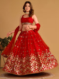 Lovely Red Sequins Georgette Engagement Wear Lehenga Choli