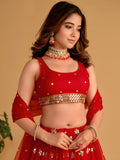 Lovely Red Sequins Georgette Engagement Wear Lehenga Choli