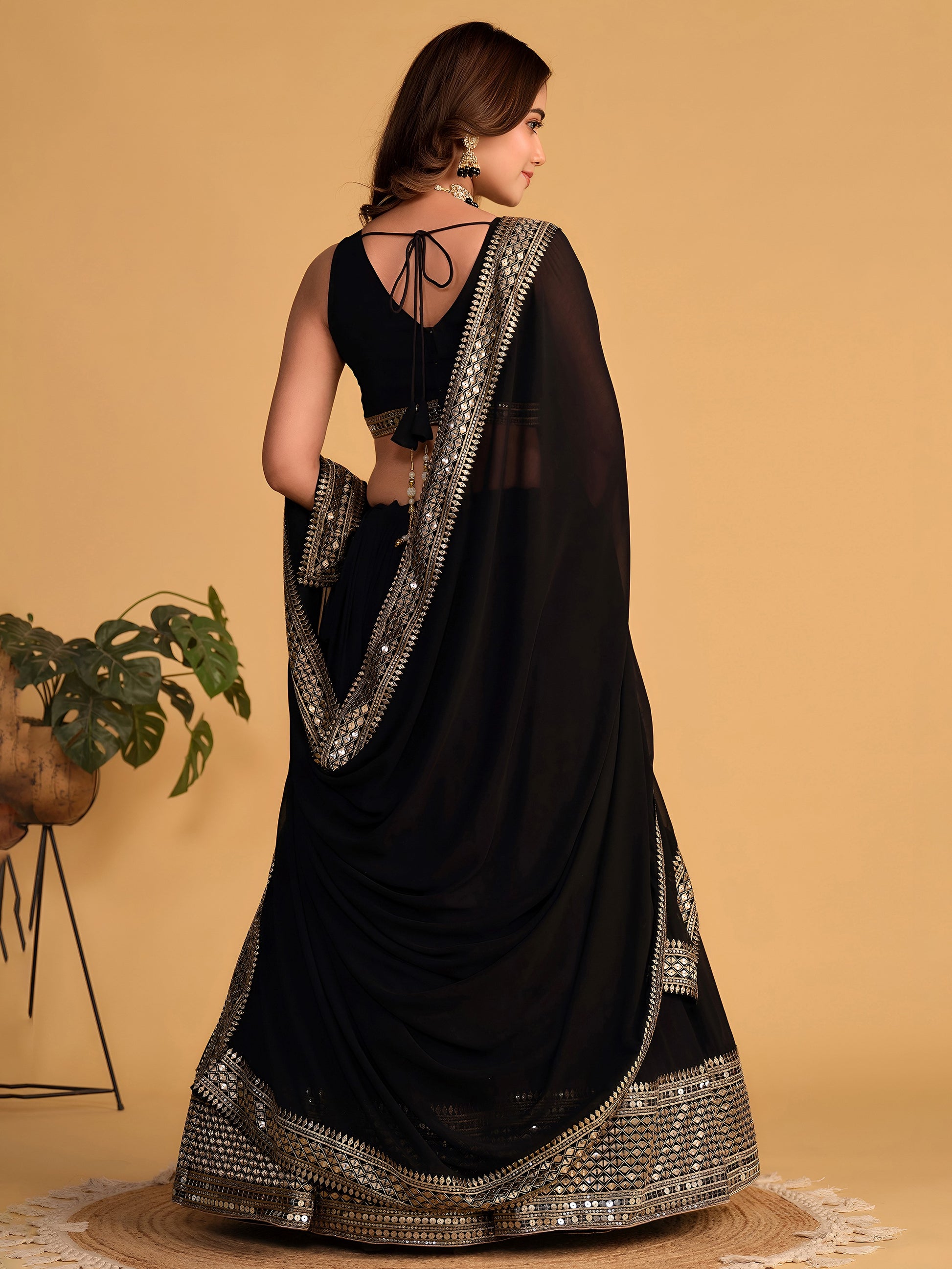 Attractive Black Embroidered Georgette Party Wear Lehenga Choli