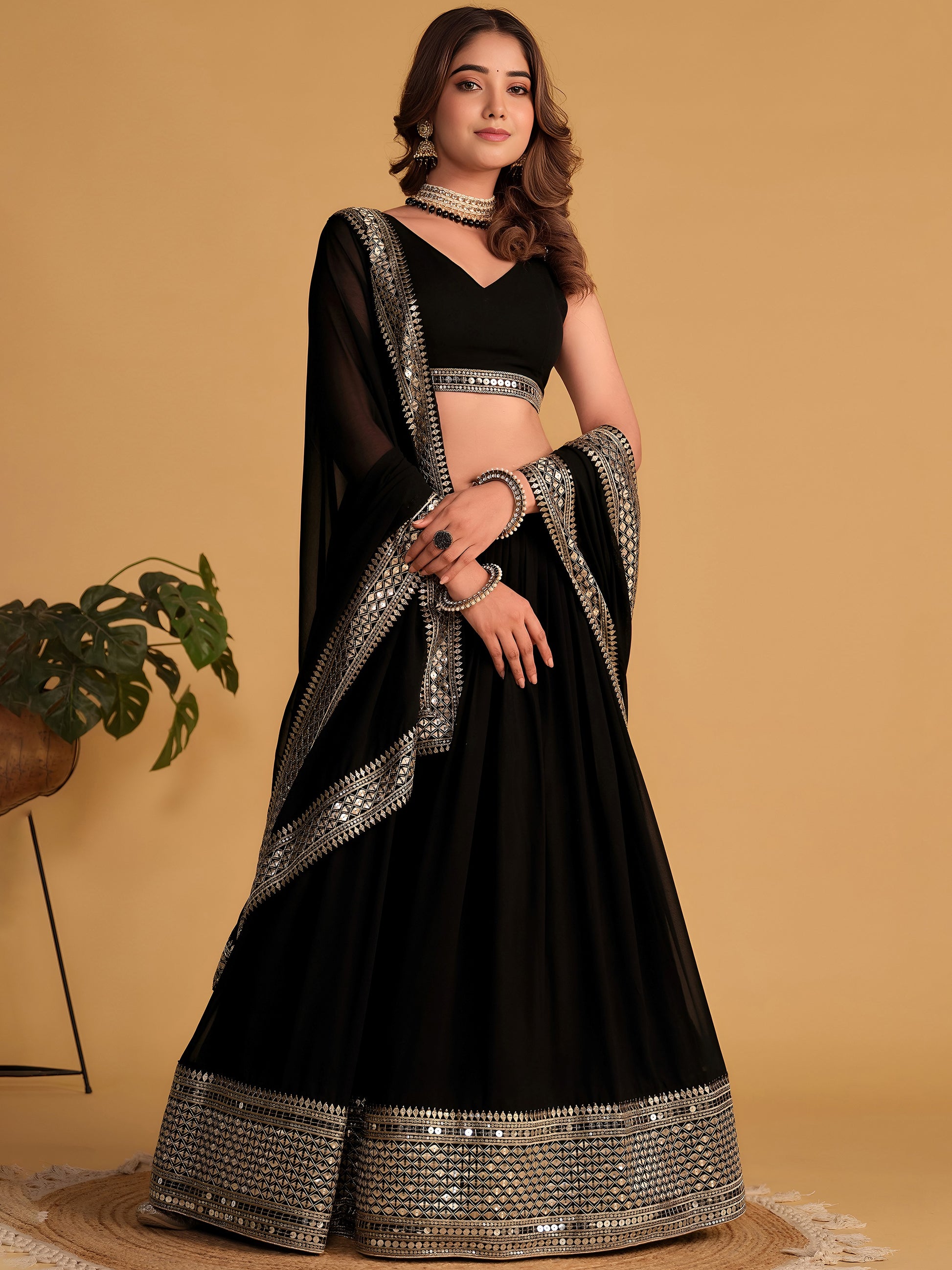 Attractive Black Embroidered Georgette Party Wear Lehenga Choli