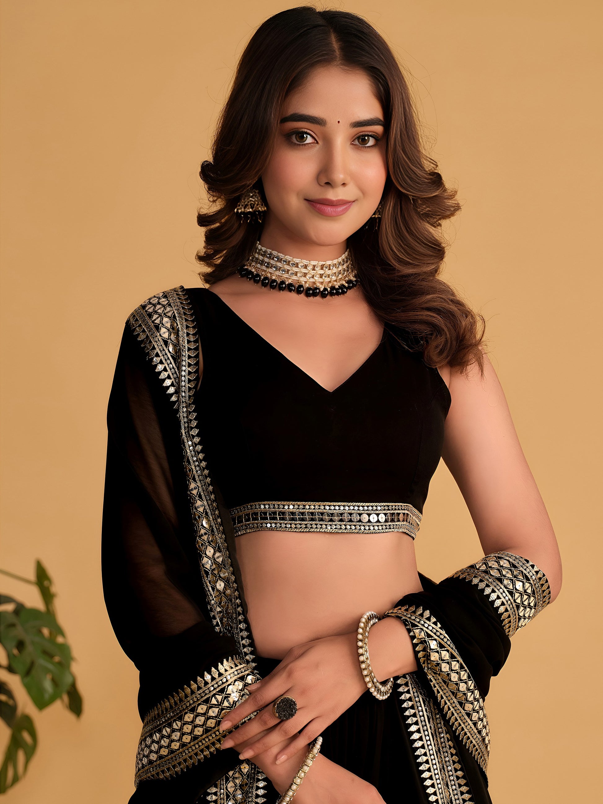 Attractive Black Embroidered Georgette Party Wear Lehenga Choli
