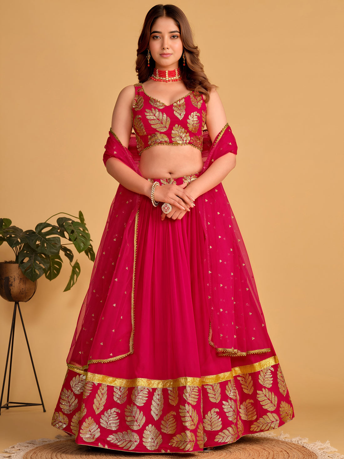 Wonderful Pink Sequins Georgette Lehenga Choli With Dupatta