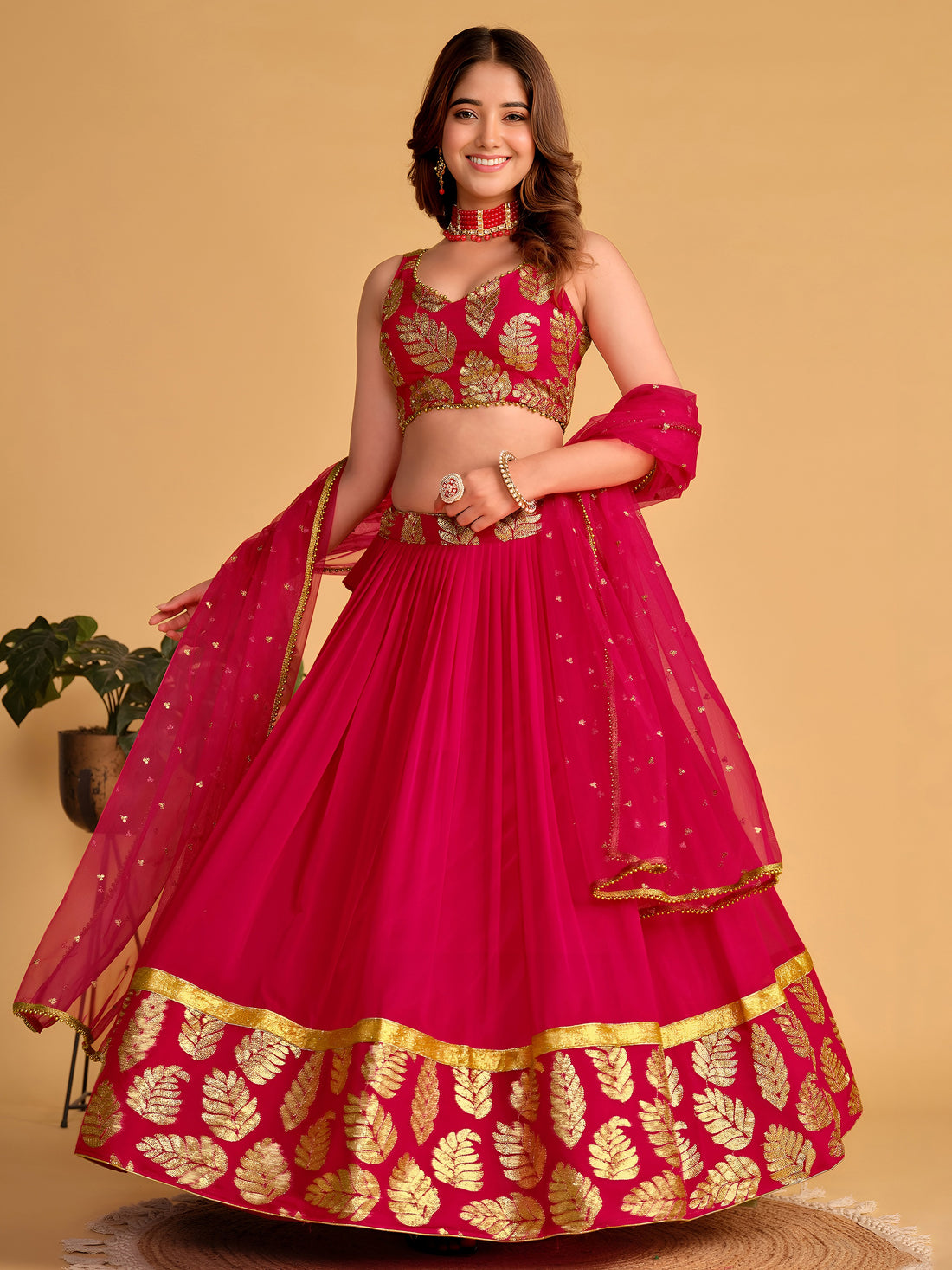 Wonderful Pink Sequins Georgette Lehenga Choli With Dupatta