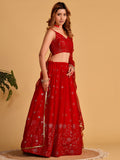 Spectacular Red Sequins Georgette Reception Wear Lehenga Choli
