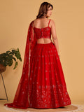 Spectacular Red Sequins Georgette Reception Wear Lehenga Choli