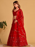 Spectacular Red Sequins Georgette Reception Wear Lehenga Choli