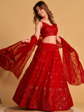 Spectacular Red Sequins Georgette Reception Wear Lehenga Choli