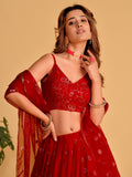 Spectacular Red Sequins Georgette Reception Wear Lehenga Choli