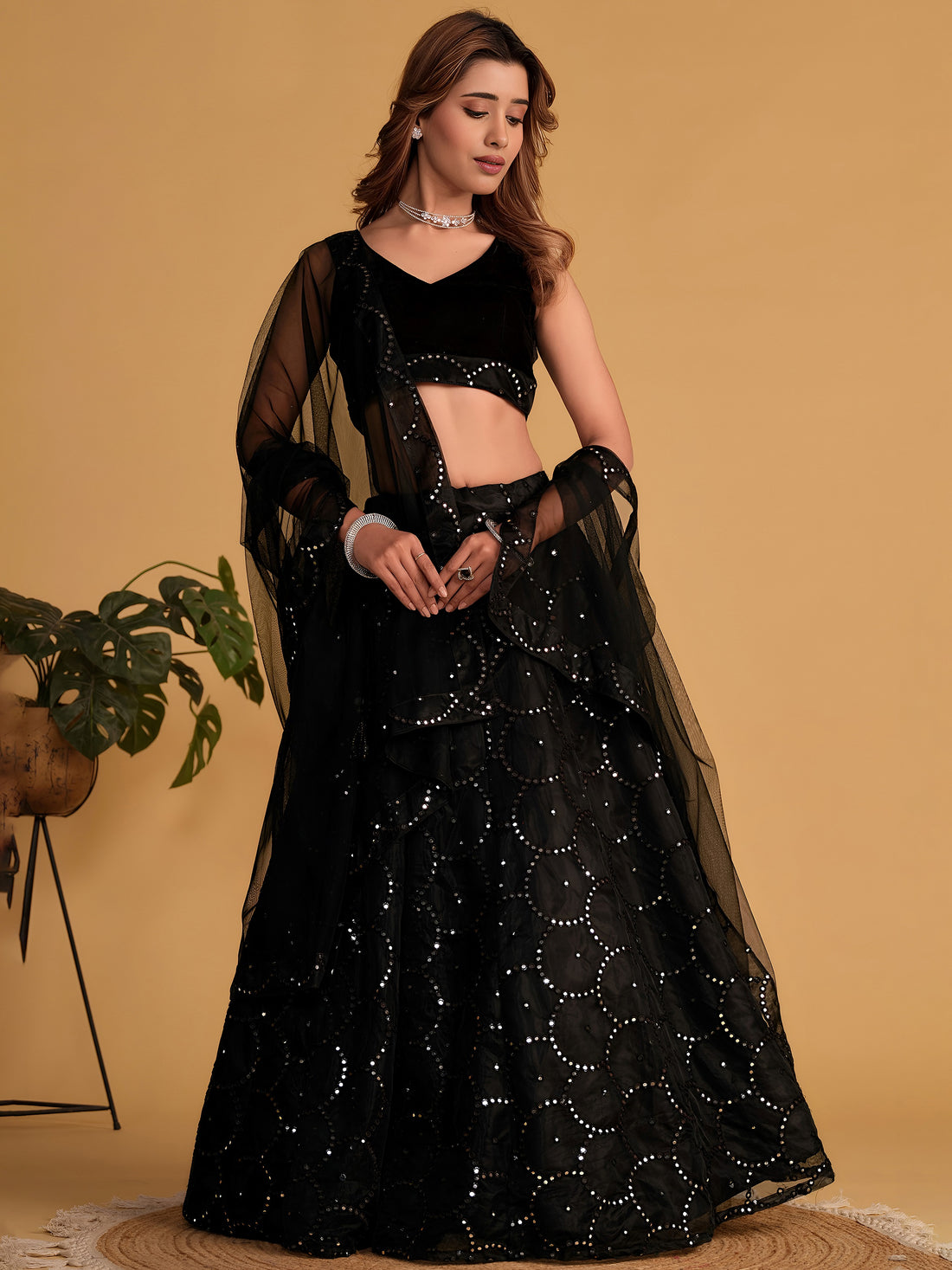 Fabulous Black Embroidered Organza Lehenga Choli With Dupatta