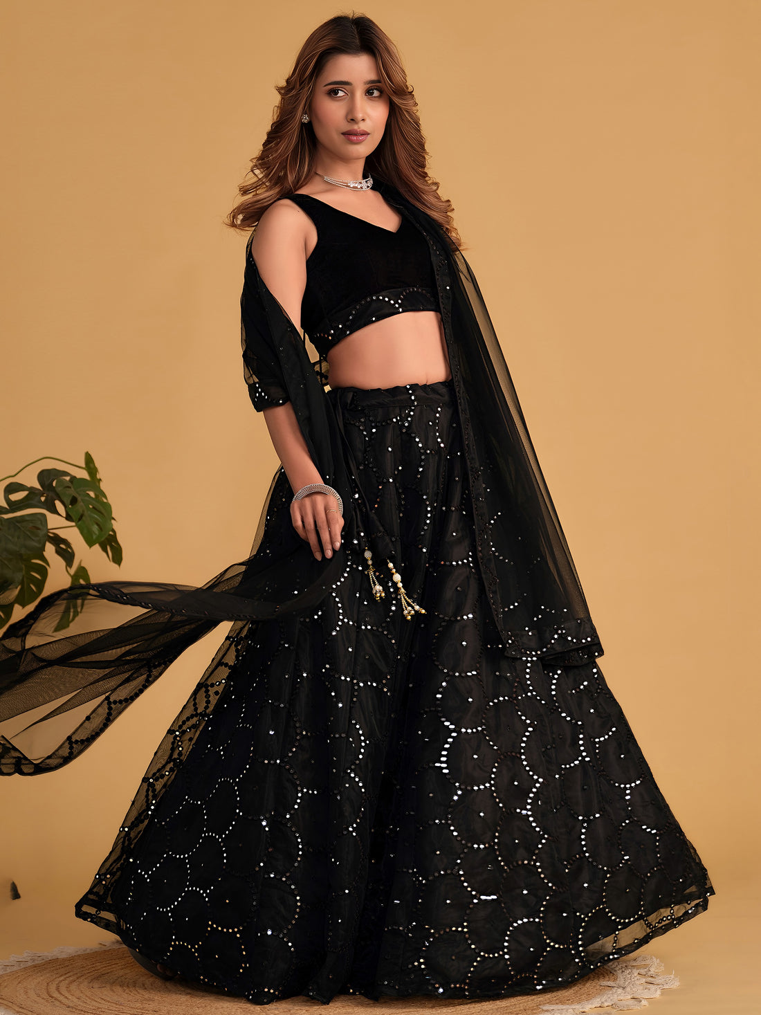 Fabulous Black Embroidered Organza Lehenga Choli With Dupatta