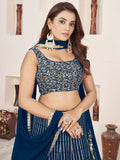 Awesome Blue Sequins Georgette Reception Wear Lehenga Choli