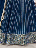 Awesome Blue Sequins Georgette Reception Wear Lehenga Choli