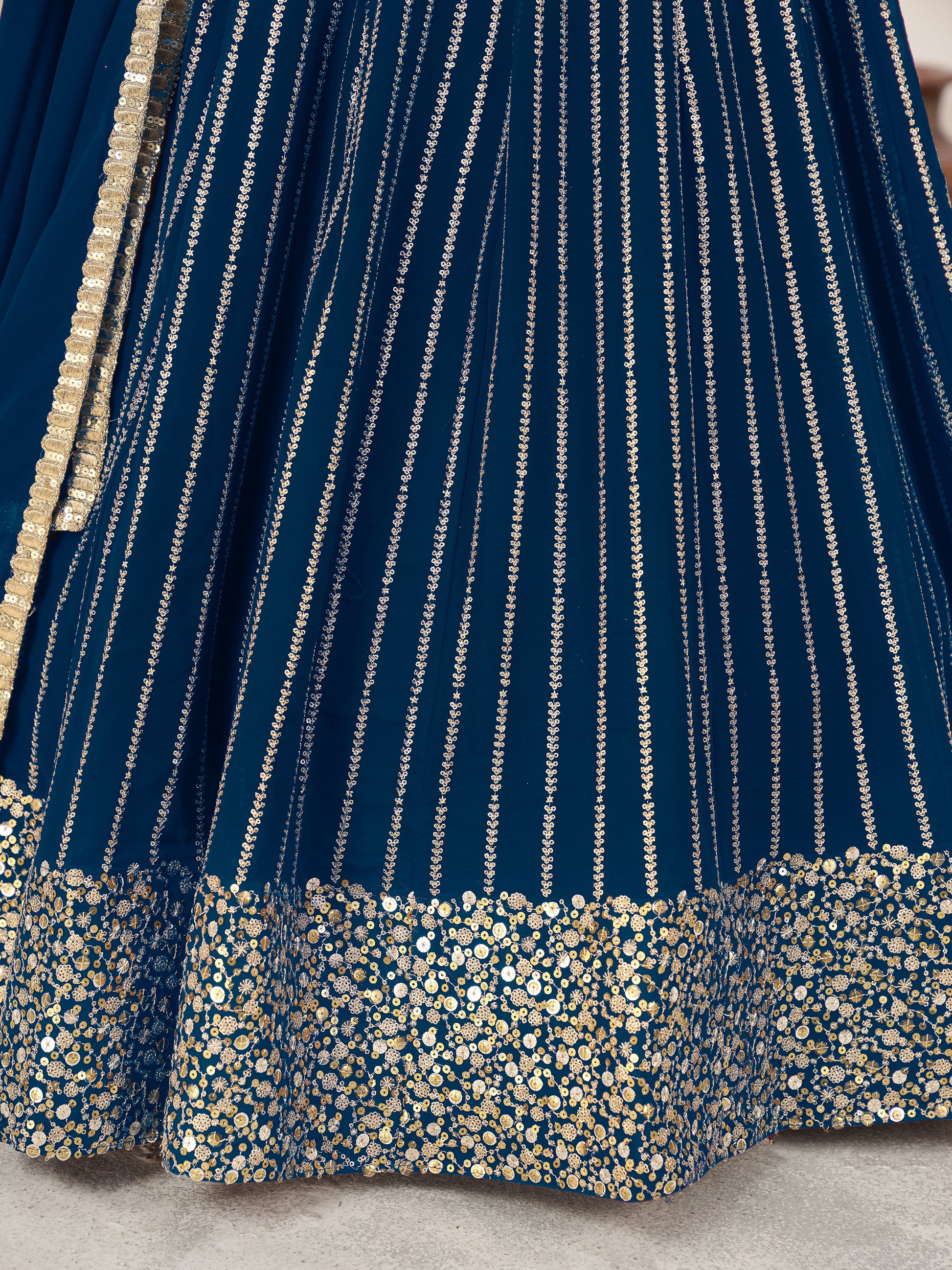 Awesome Blue Sequins Georgette Reception Wear Lehenga Choli