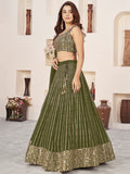 Outstanding Green Sequins Georgette Mehendi Wear Lehenga Choli