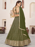 Outstanding Green Sequins Georgette Mehendi Wear Lehenga Choli