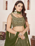 Outstanding Green Sequins Georgette Mehendi Wear Lehenga Choli