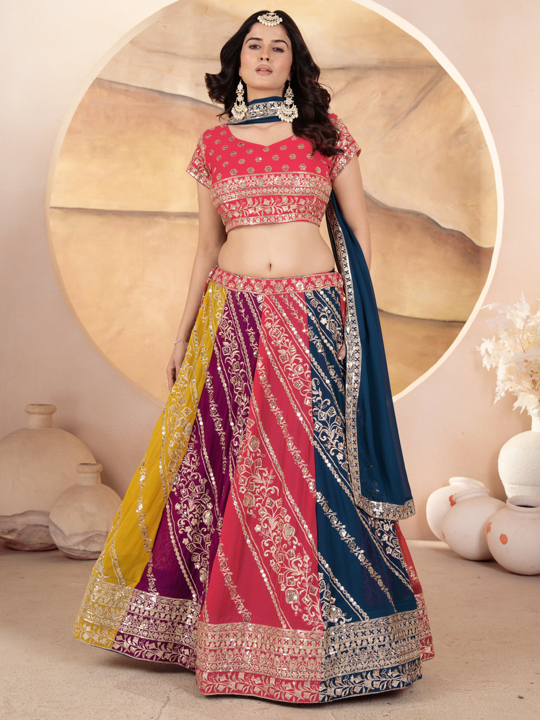 Adorable Multicolor Sequins Georgette Wedding Wear Lehenga Choli