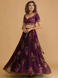 Amazing Purple Floral Printed Organza Sangeet Wear Lehenga Choli