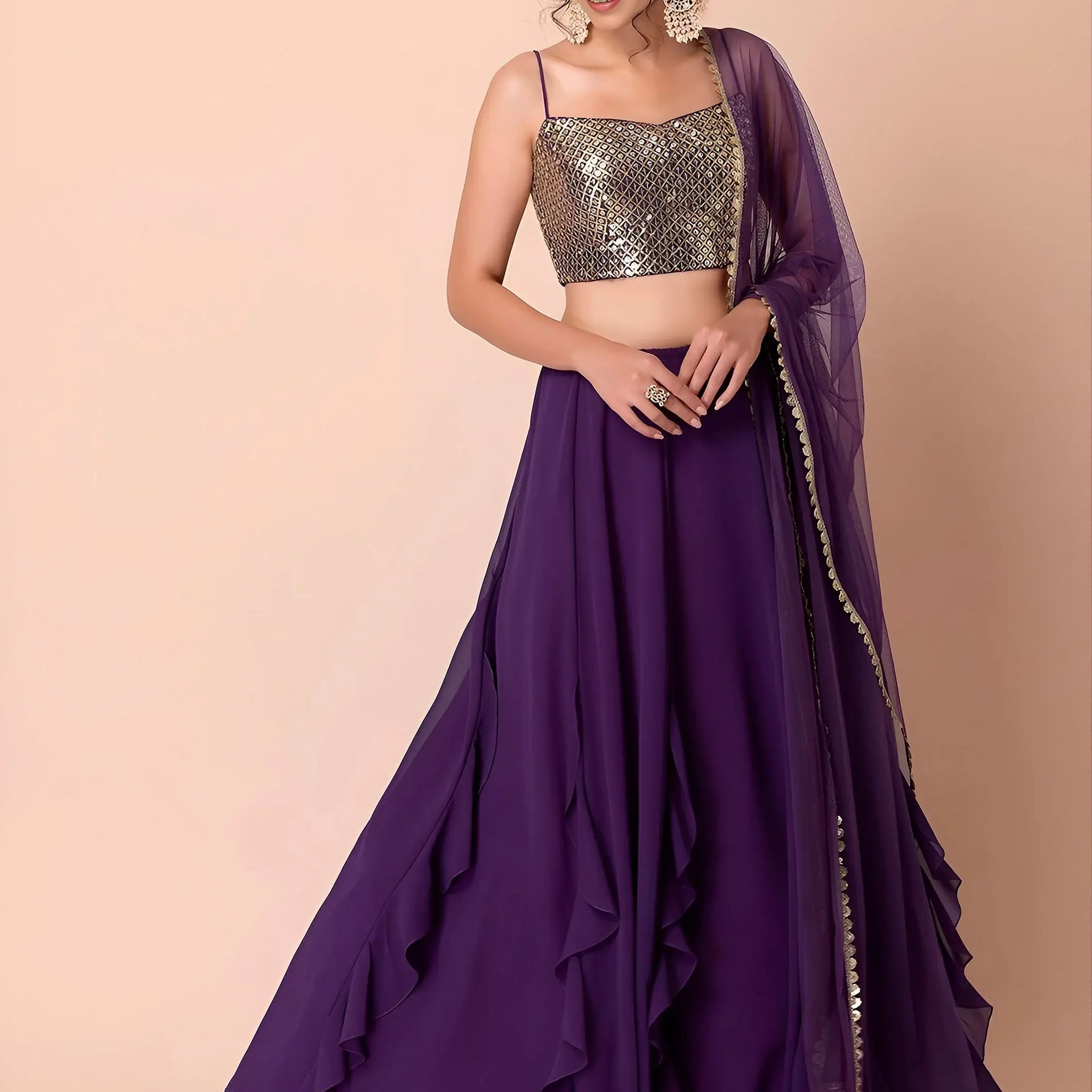 Attractive Purple Georgette Events Party Wear Lehenga Choli With Dupatta