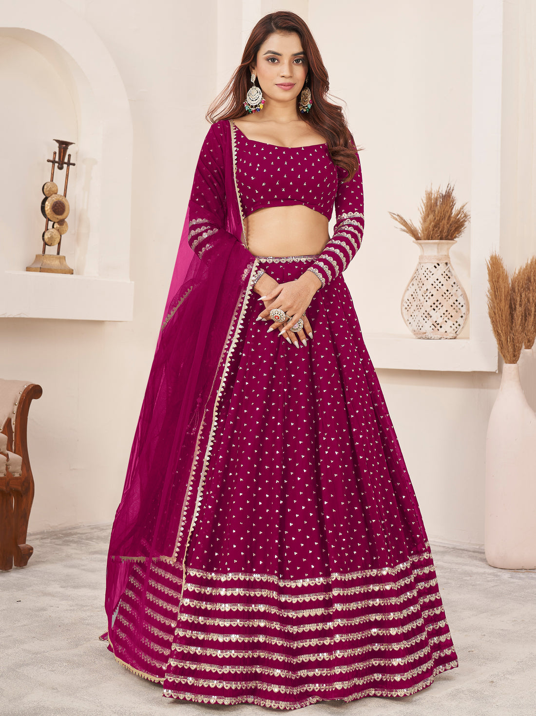 Lovable Rani Pink Sequins Georgette Wedding Wear Lehenga Choli