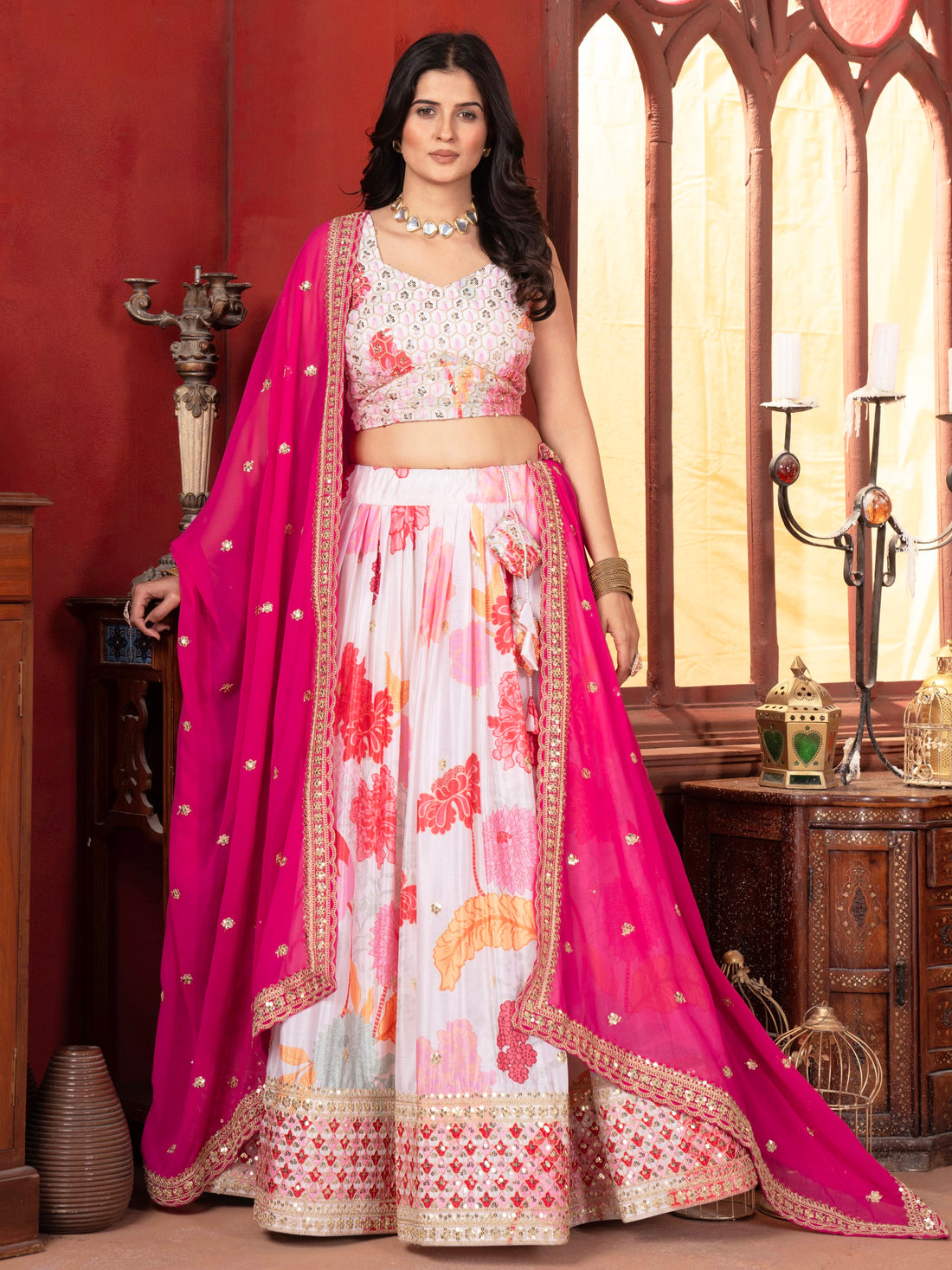 Gorgeous Multicolor Floral Printed Chinon Party Wear Lehenga Choli With Dupatta