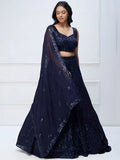 Lovely Navy Blue Sequins Georgette Engagement Wear Lehenga Choli