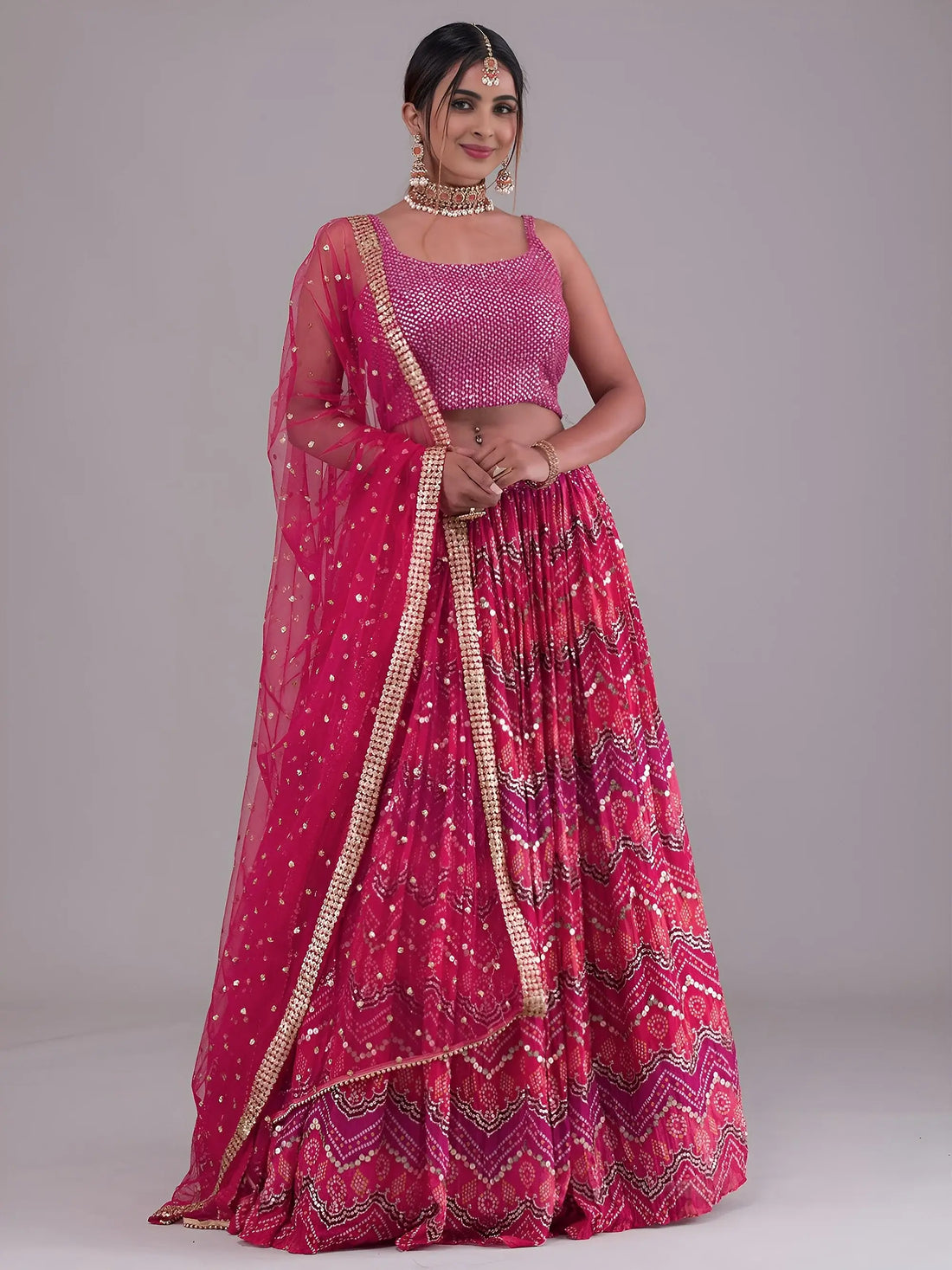 Dazzling Pink Digital Printed Georgette Event Wear Lehenga Choli