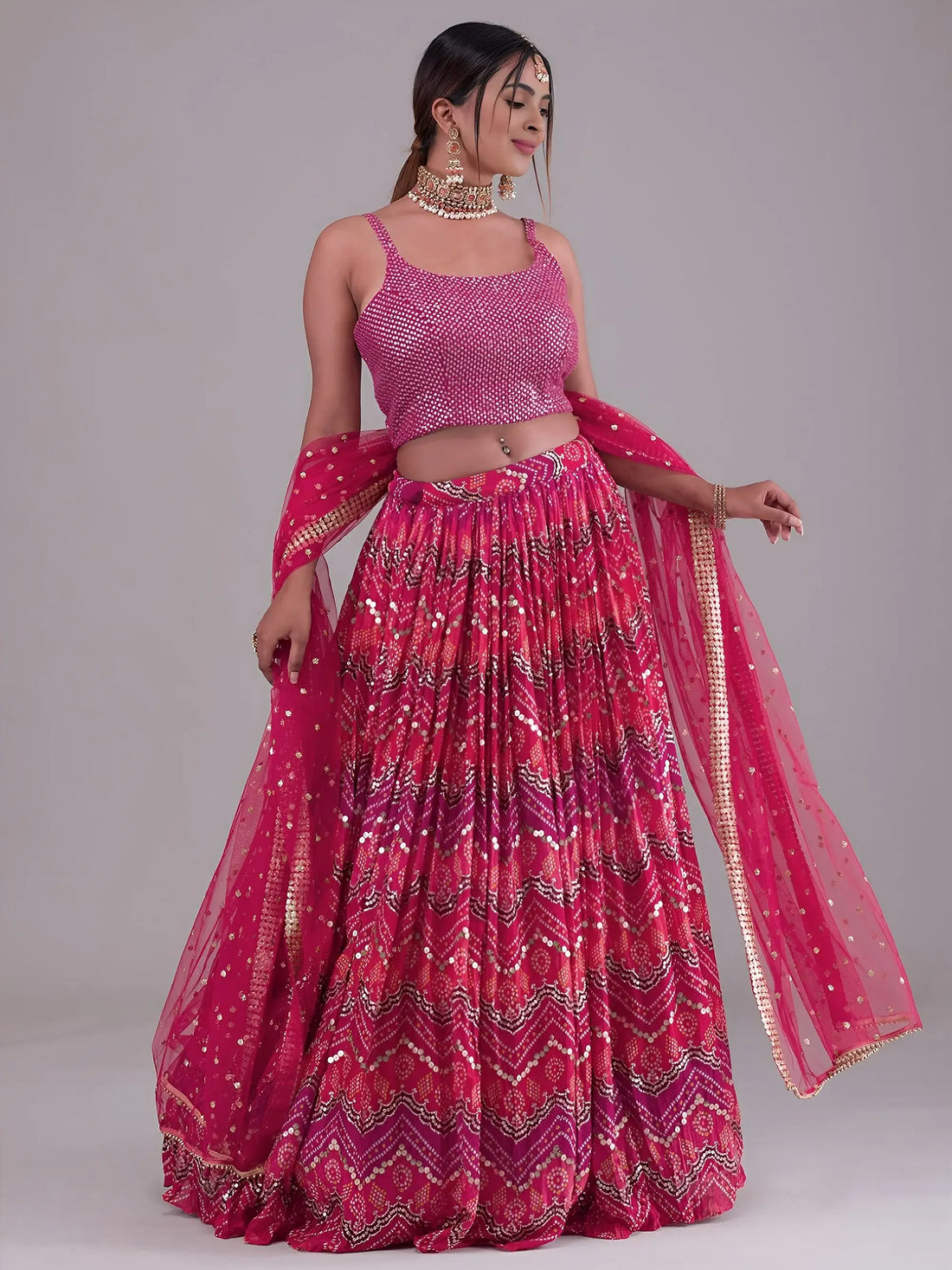 Dazzling Pink Digital Printed Georgette Event Wear Lehenga Choli