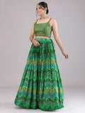 Spectacular Green Sequins Work Georgette Mehendi Wear Lehenga Choli