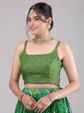 Spectacular Green Sequins Work Georgette Mehendi Wear Lehenga Choli