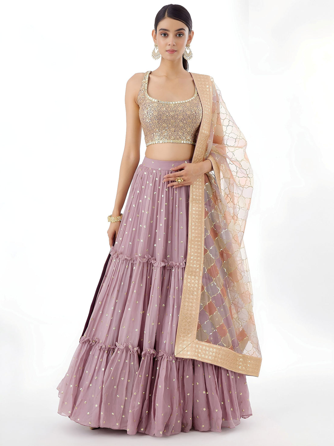 Dazzling Dusty Pink Zari Work Georgette Wedding Wear Lehenga Choli