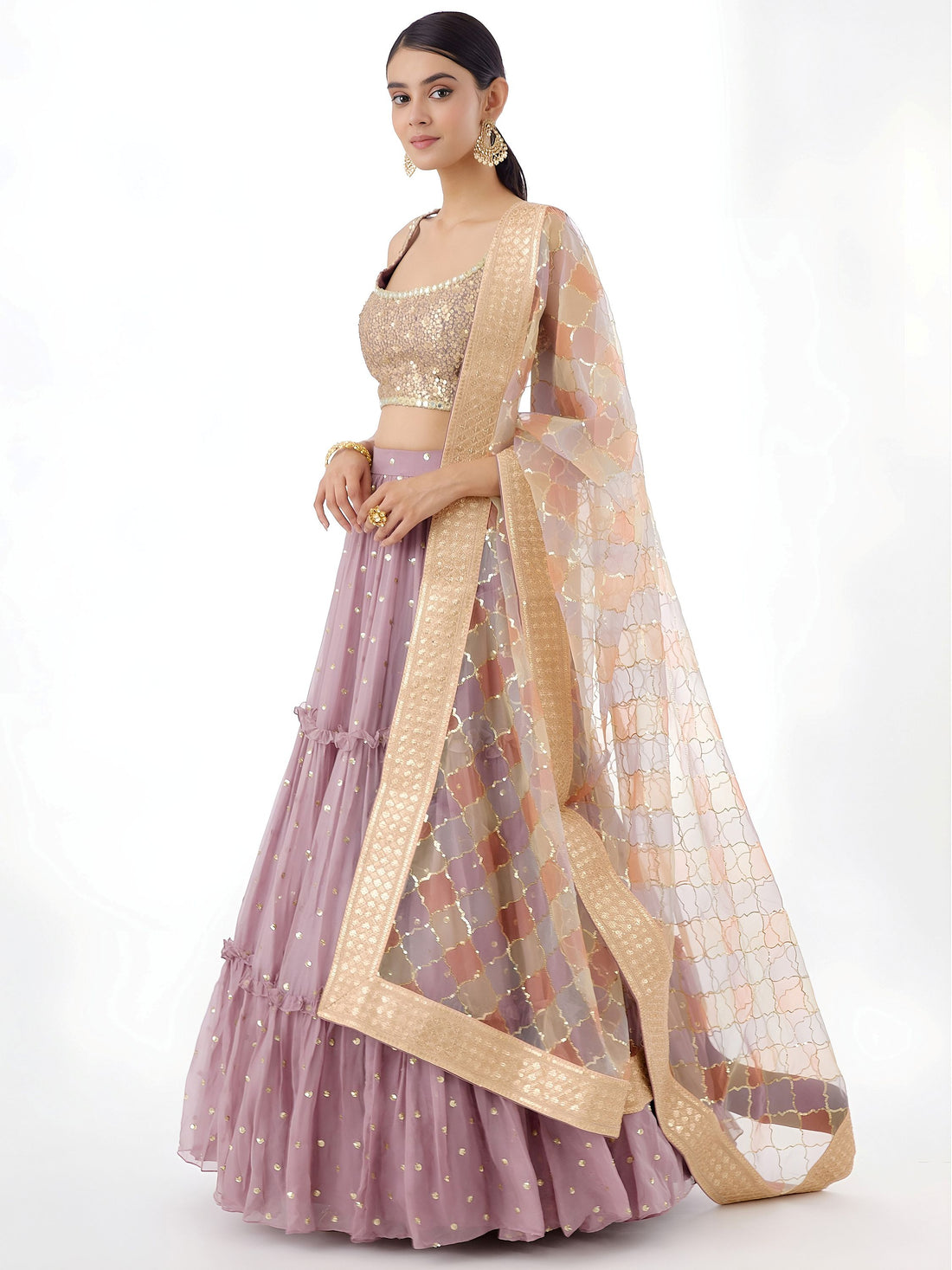 Dazzling Dusty Pink Zari Work Georgette Wedding Wear Lehenga Choli