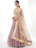 Dazzling Dusty Pink Zari Work Georgette Wedding Wear Lehenga Choli