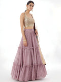 Dazzling Dusty Pink Zari Work Georgette Wedding Wear Lehenga Choli