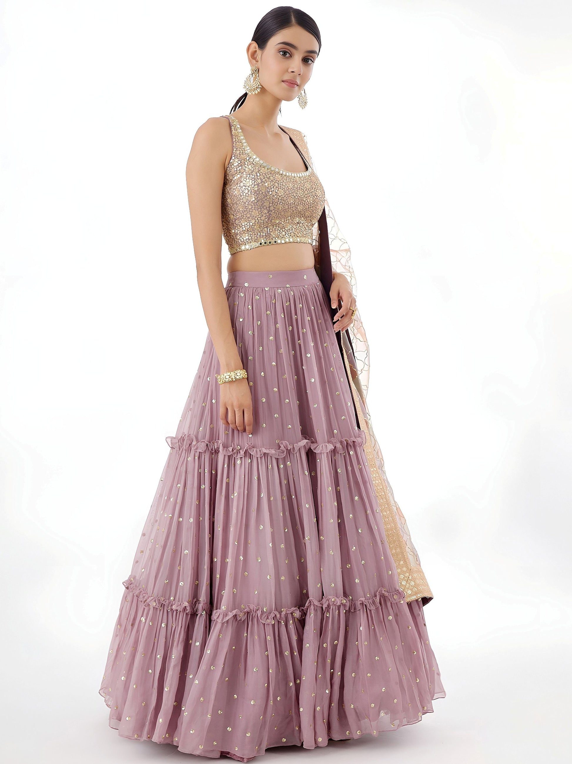 Dazzling Dusty Pink Zari Work Georgette Wedding Wear Lehenga Choli