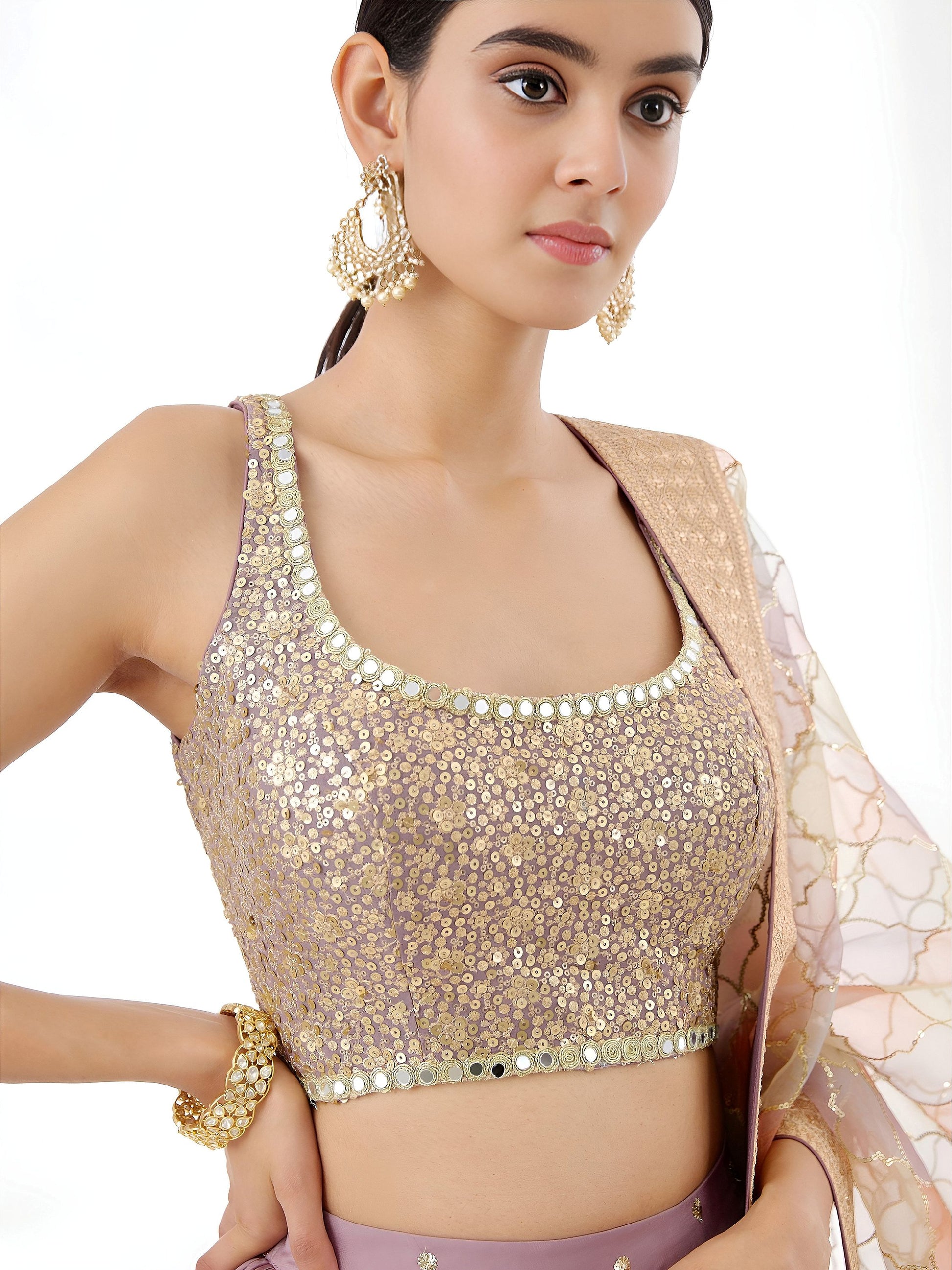 Dazzling Dusty Pink Zari Work Georgette Wedding Wear Lehenga Choli