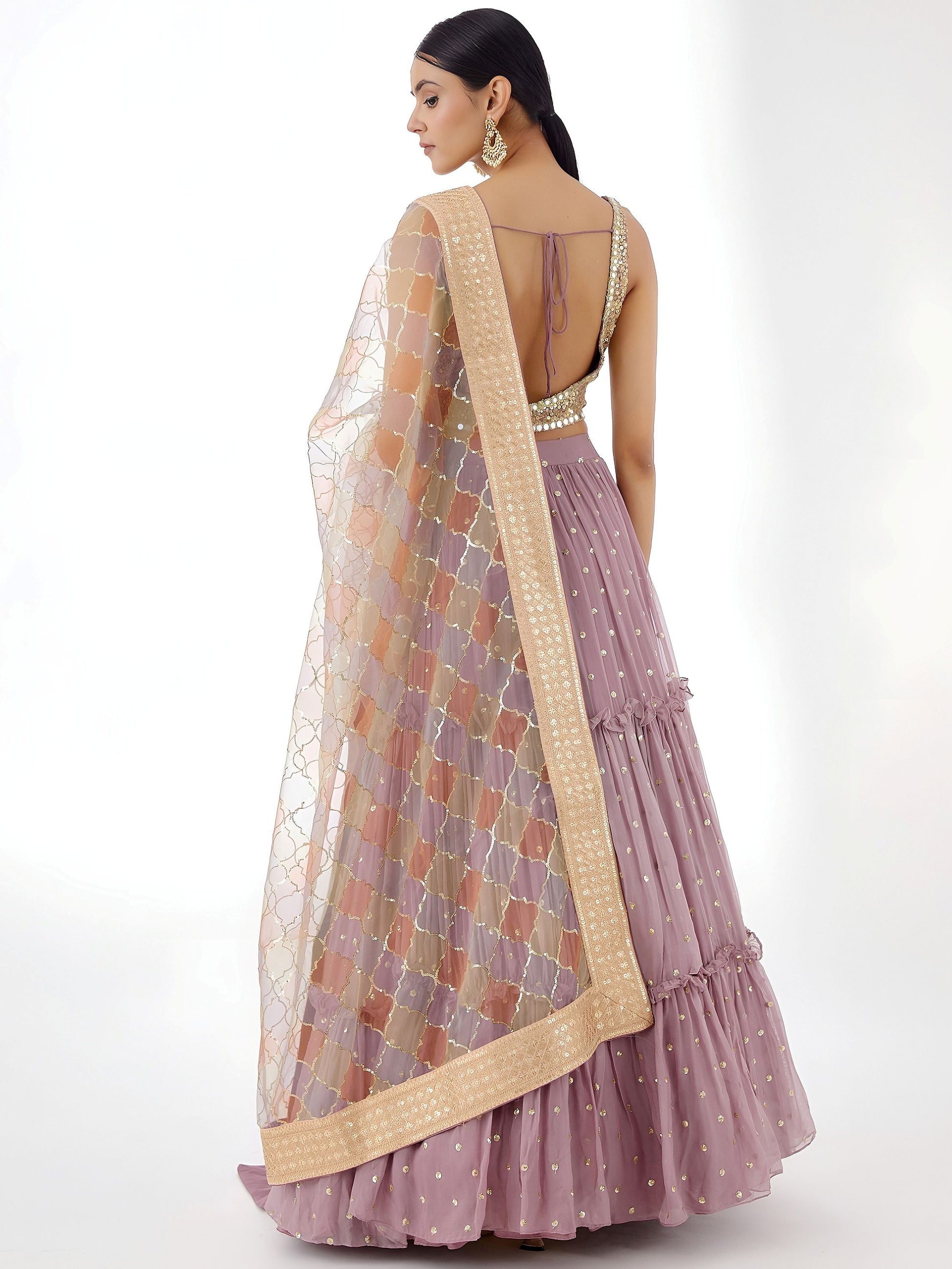 Dazzling Dusty Pink Zari Work Georgette Wedding Wear Lehenga Choli