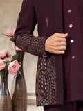 Impressive Wine Floral Embroidered Imported Reception Wear Jothpuri Set For Men