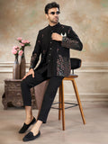 Majestic Black Embroidered Imported Cocktail Wear Jothpuri Set For Men