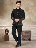 Splendid Black Thread Work Imported Wedding Wear Jothpuri Set For Men