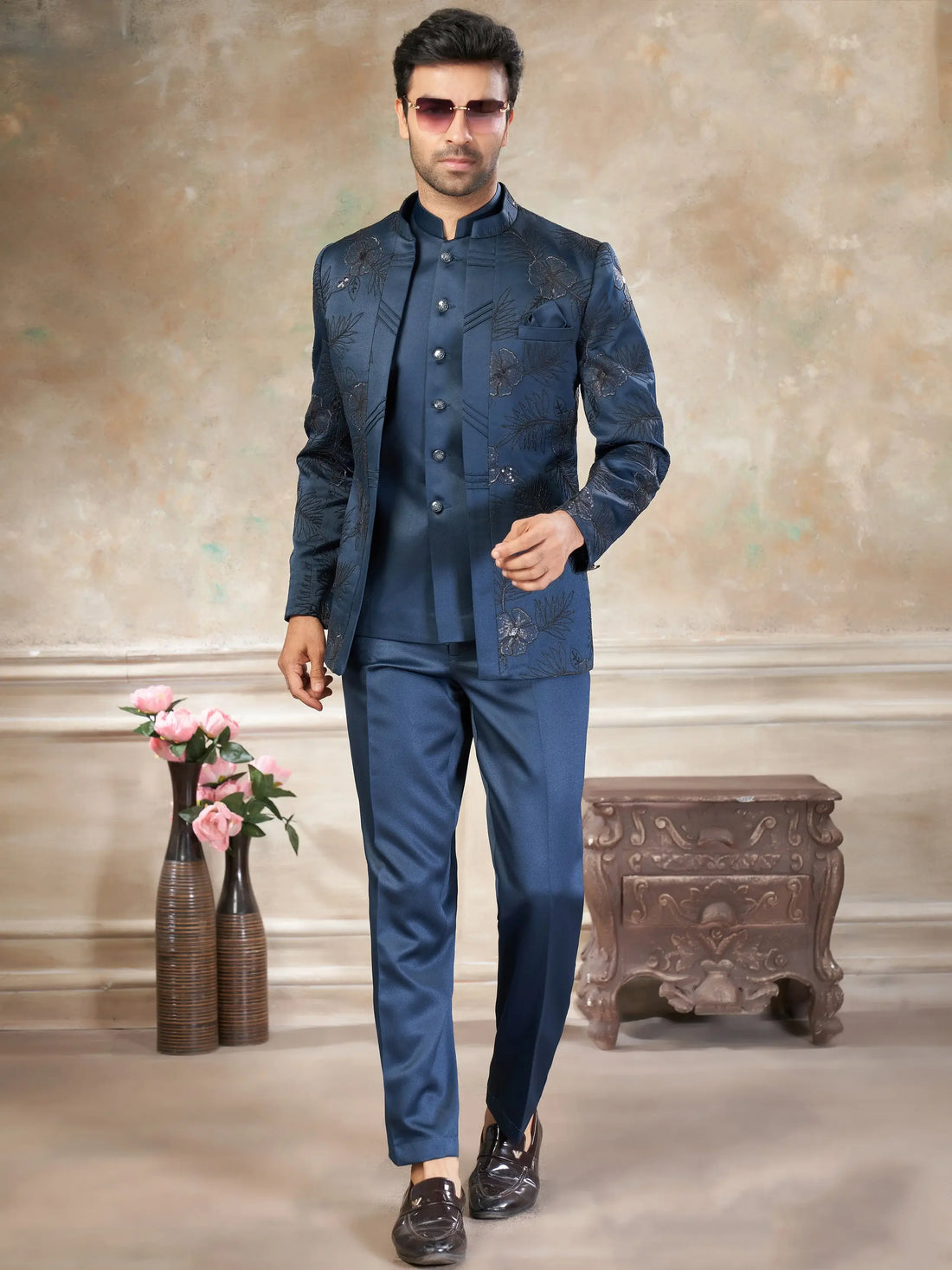 Alluring Rama Sequins Imported Party Wear Jothpuri Set For Men