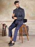 Glorious Dark Grey Thread Embroidery Imported Cocktail Wear Jothpuri Set For Men