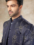 Glorious Dark Grey Thread Embroidery Imported Cocktail Wear Jothpuri Set For Men