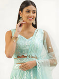 Attractive Sky Blue Sequins Net Designer Lehenga Choli With Dupatta