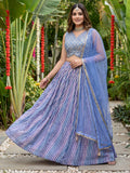 Glowing Lavender Organza Engagement Wear Lehenga With Mirror Work Choli
