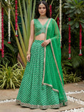 Awesome Green Leheriya Printed Organza Mehendi Wear Lehenga Choli