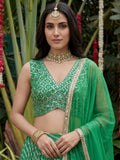 Awesome Green Leheriya Printed Organza Mehendi Wear Lehenga Choli